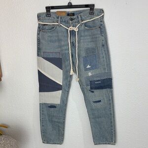 244NWT Polo by Ralph Lauren Blue Patchwork Relaxed boyfriend Jeans. Sz27